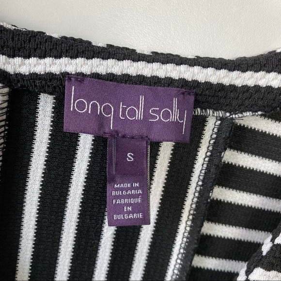 LONG TALL SALLY Black & White Striped V-Neck Zipper Pocket Shift Dress Small - Picture 7 of 10